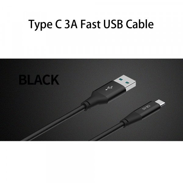 Wholesale Type C 3A Fast Charge Metal Nylon Woven Aluminum USB Cable 3ft (Black)